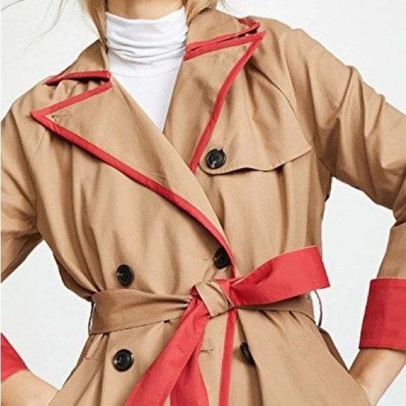 English Factory tan/red trim trench coat size S - Picture 3 of 9